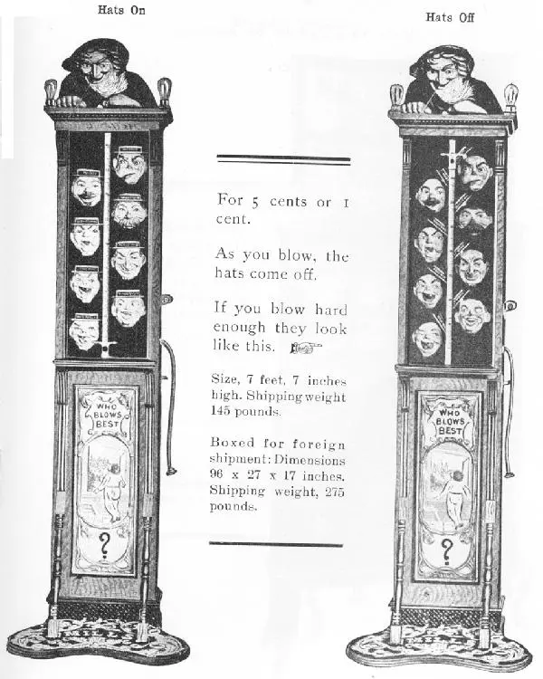&ldquo;Hats-Off&rdquo; Spirometer. Blowing in the spirometer caused the hats to tip. The photo is from a catalog, None are known to exist today.